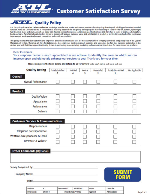 Aero tec laboratories customer satisfaction survey